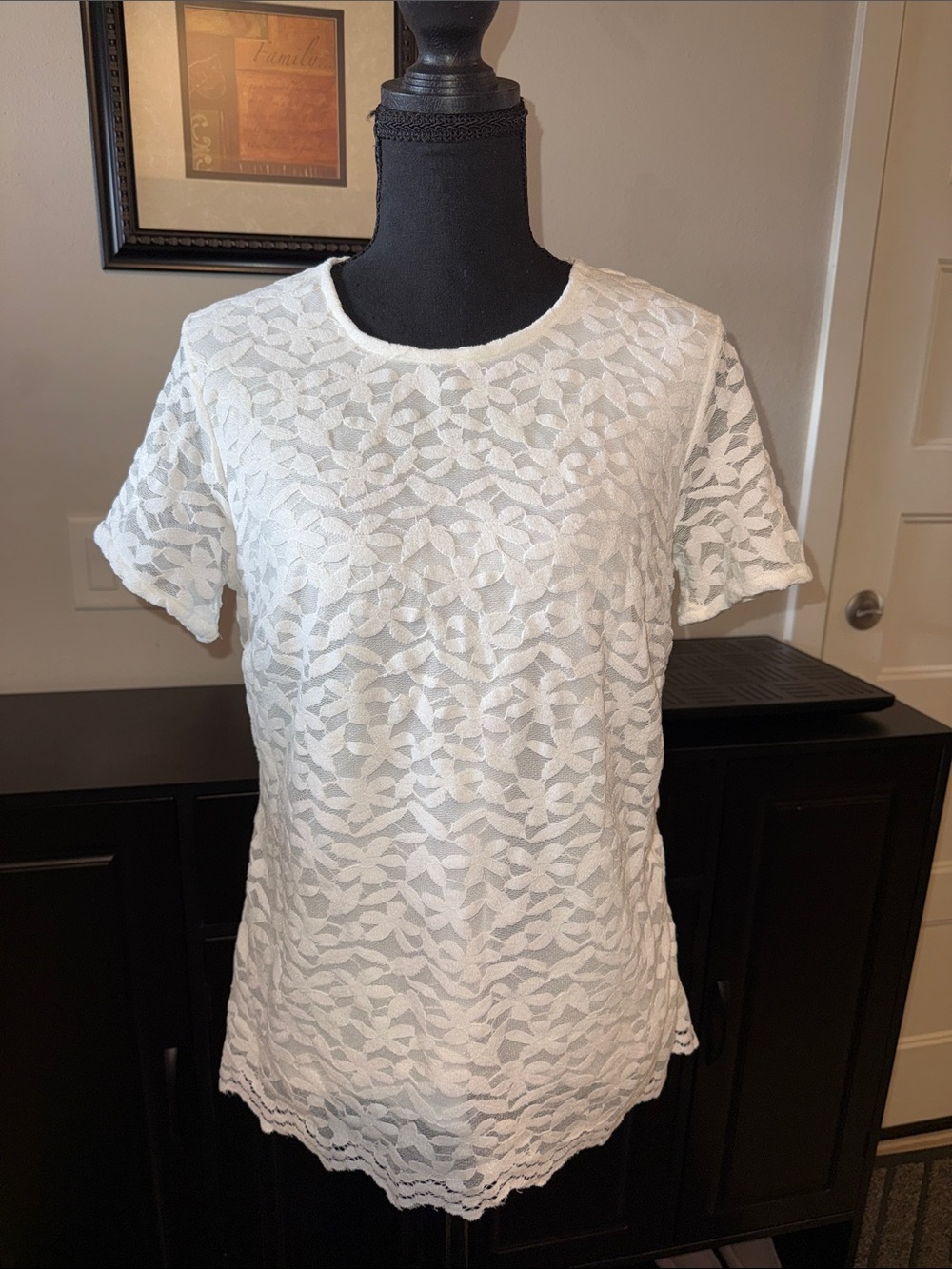 Teddi Rose White Lace Short-Sleeve Top S
